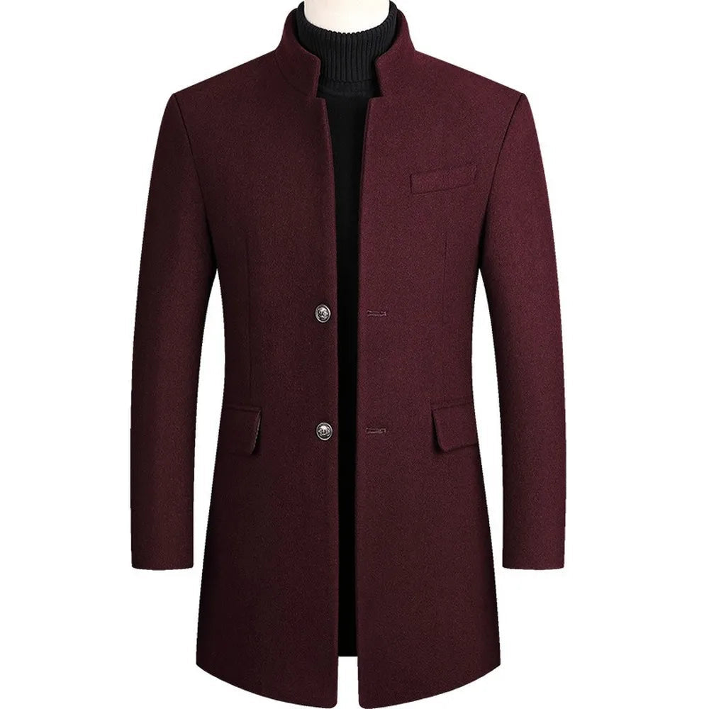 Men’s Stand Collar Overcoat – Stylish Longline Jacket for Business & Evening Events