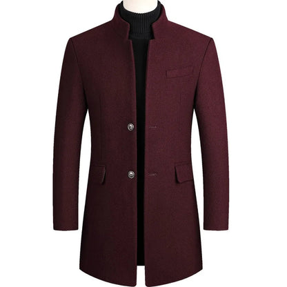 Men’s Stand Collar Overcoat – Stylish Longline Jacket for Business & Evening Events
