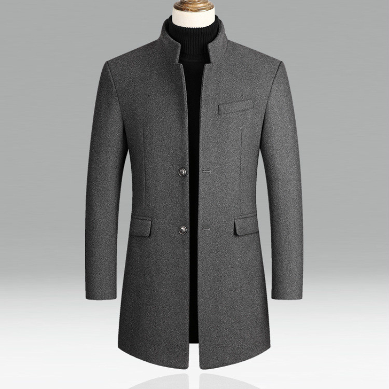 Men’s Stand Collar Overcoat – Stylish Longline Jacket for Business & Evening Events