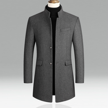 Men’s Stand Collar Overcoat – Stylish Longline Jacket for Business & Evening Events