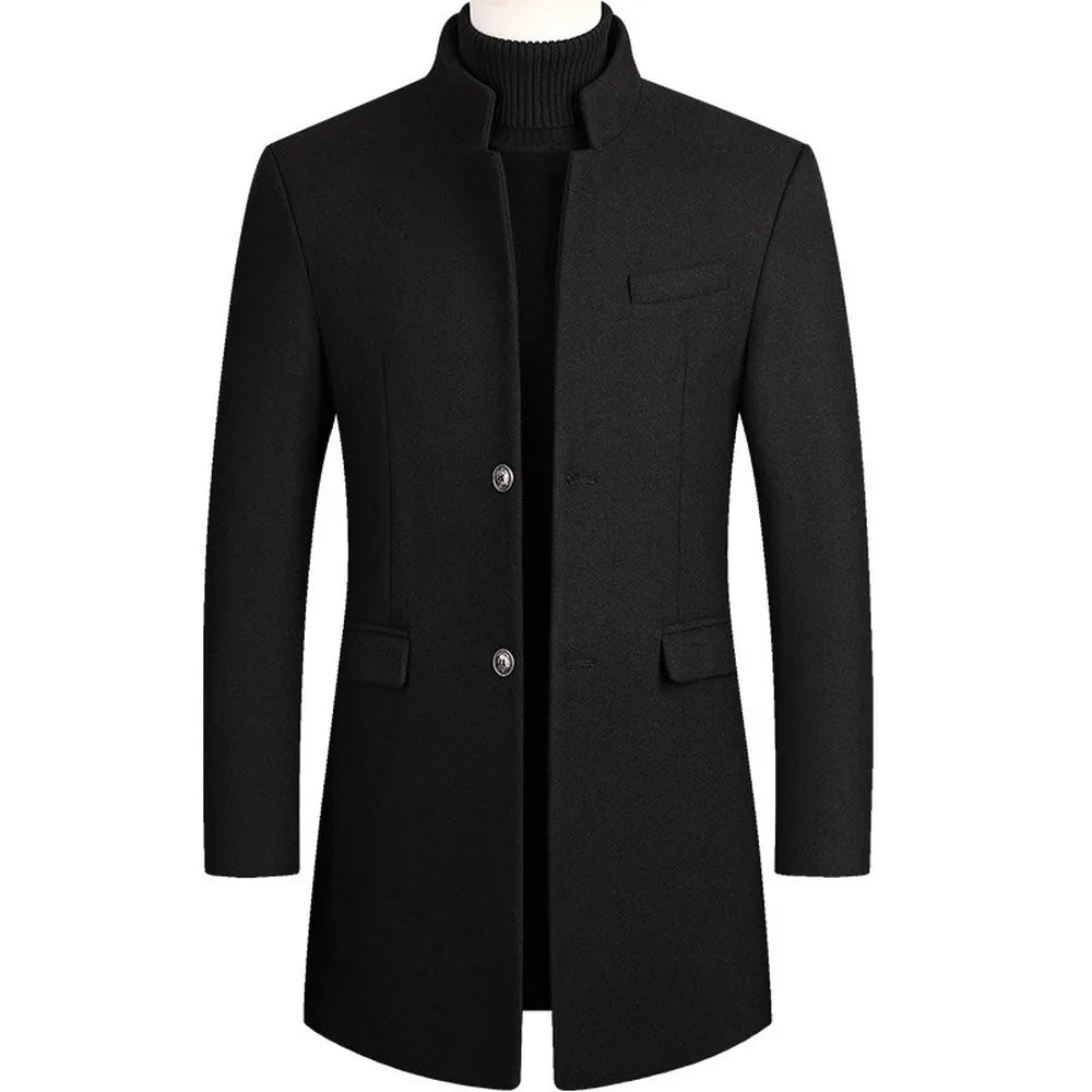 Men’s Stand Collar Overcoat – Stylish Longline Jacket for Business & Evening Events