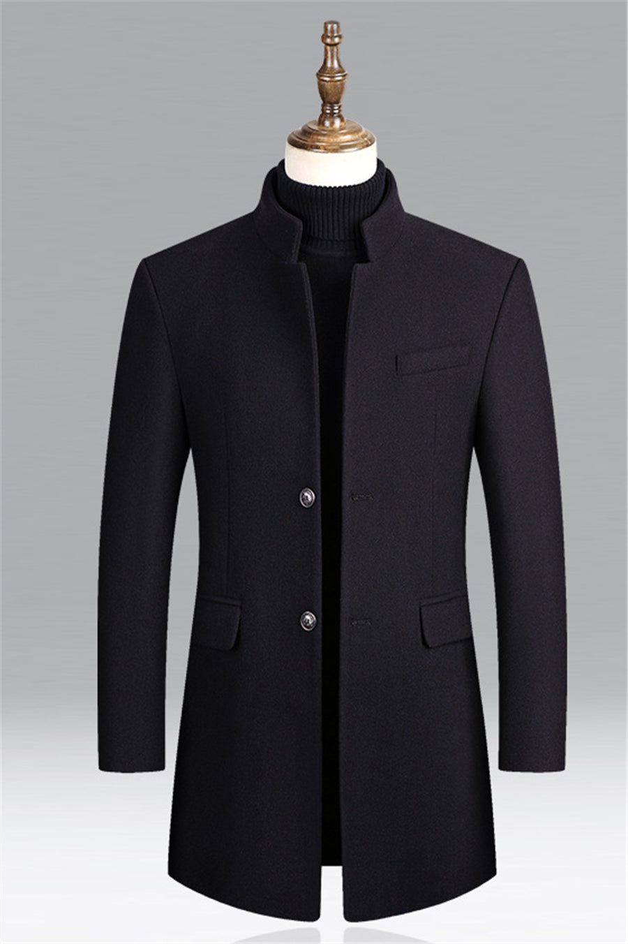 Men’s Stand Collar Overcoat – Stylish Longline Jacket for Business & Evening Events