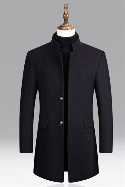Men’s Stand Collar Overcoat – Stylish Longline Jacket for Business & Evening Events