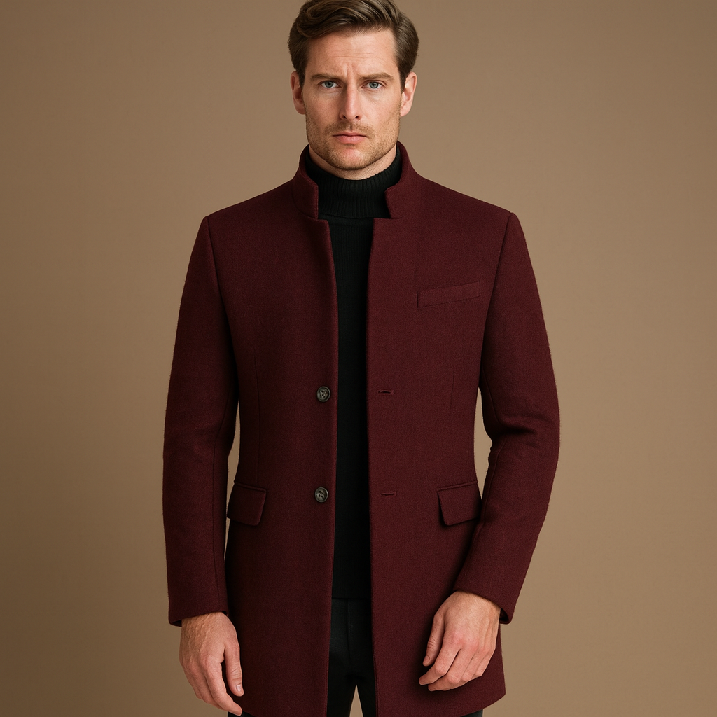 Men’s Stand Collar Overcoat – Stylish Longline Jacket for Business & Evening Events