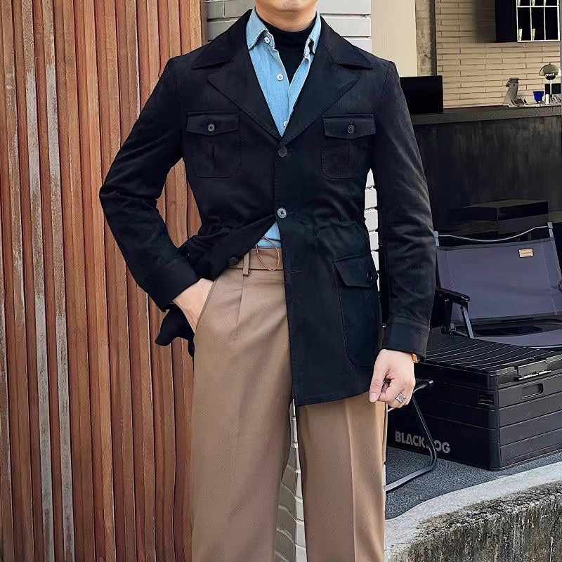 Men's Suede-Style Hunting Jacket – Four-Pocket Design for Outdoor Adventures