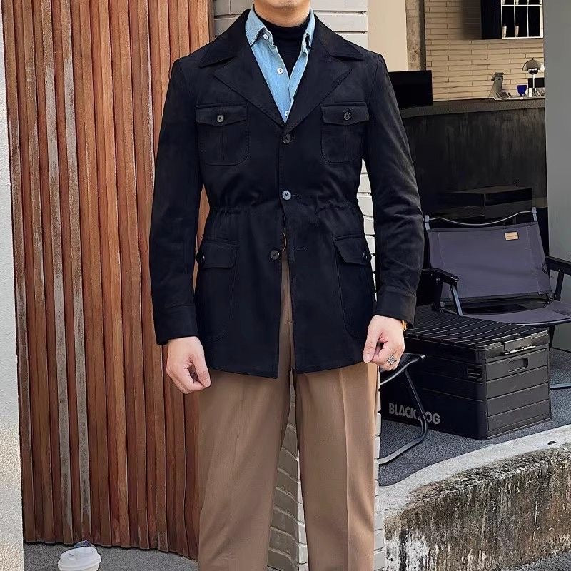 Men's Suede-Style Hunting Jacket – Four-Pocket Design for Outdoor Adventures