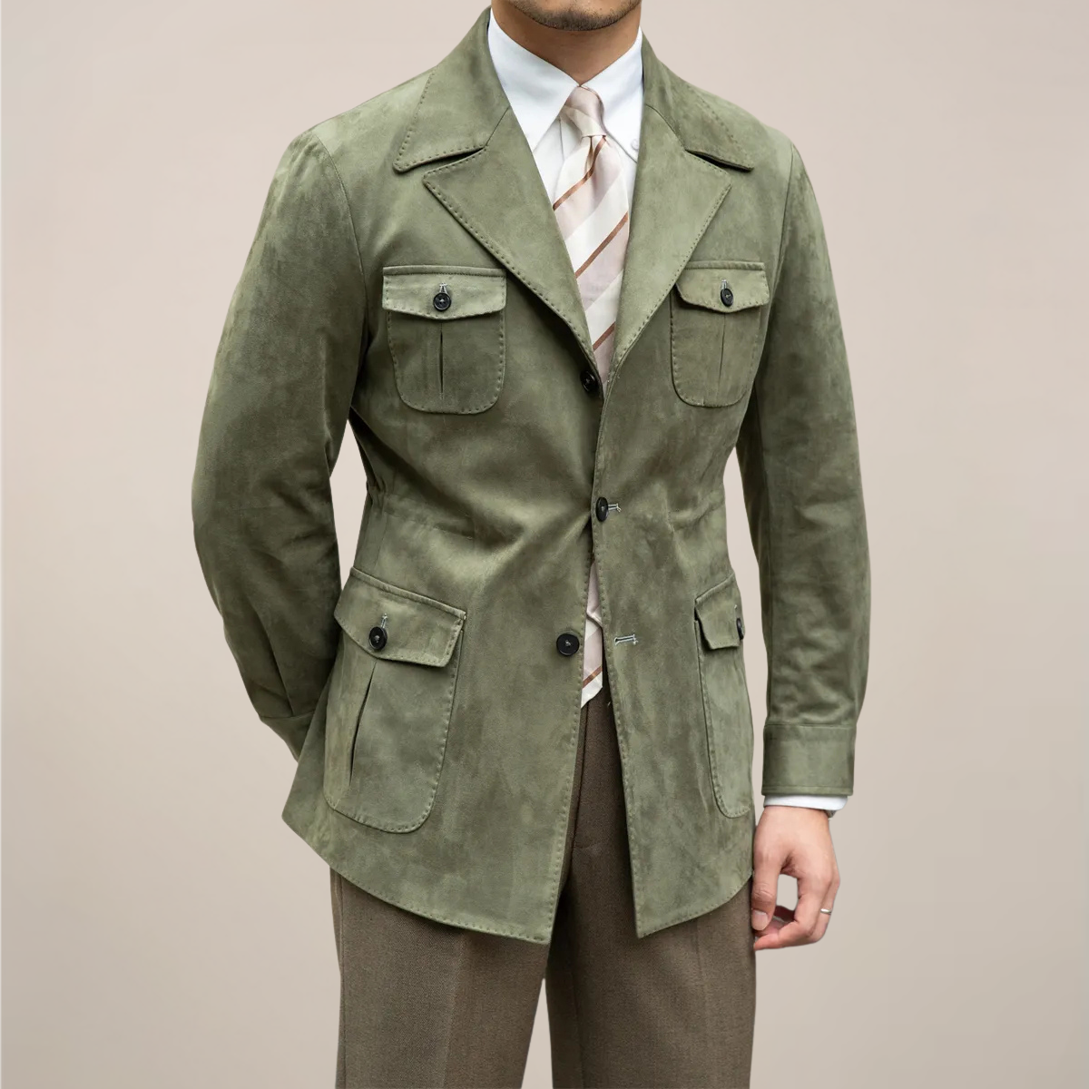 Men's Suede Safari Jacket - Slim Fit for Outdoor Adventures