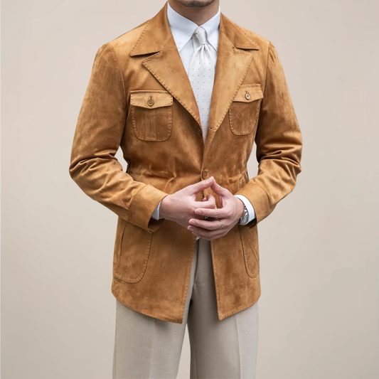 Men's Suede Safari Jacket - Slim Fit for Outdoor Adventures