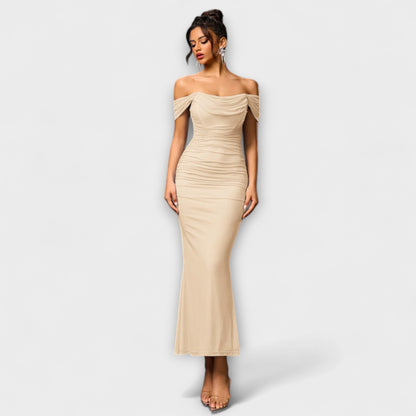 Ione - Chic Off-Shoulder Ruched Dress for Any Occasion