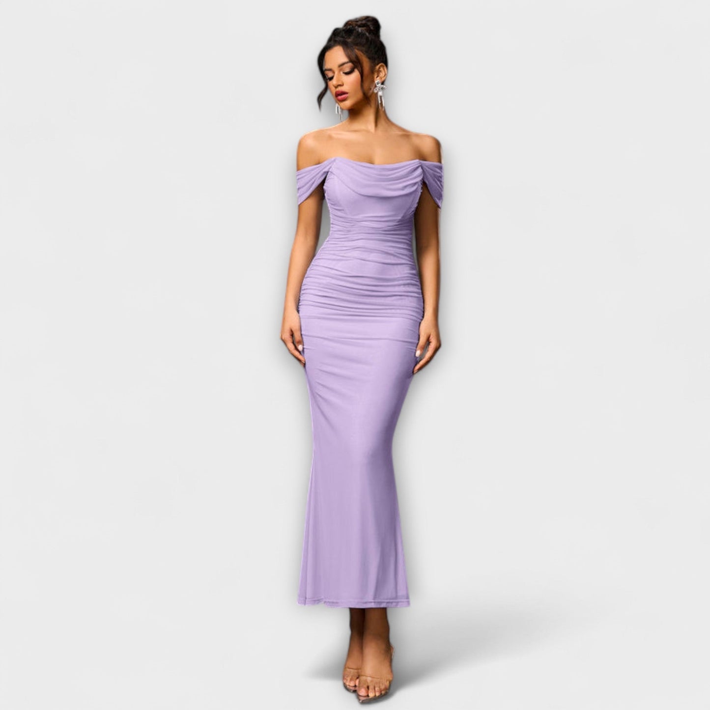 Ione - Chic Off-Shoulder Ruched Dress for Any Occasion