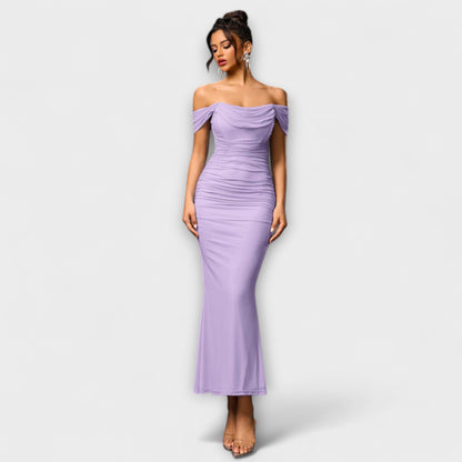 Ione - Chic Off-Shoulder Ruched Dress for Any Occasion