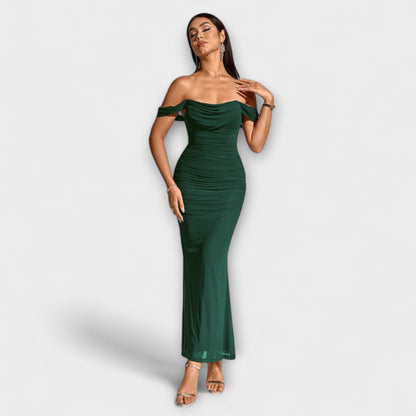 Ione - Chic Off-Shoulder Ruched Dress for Any Occasion
