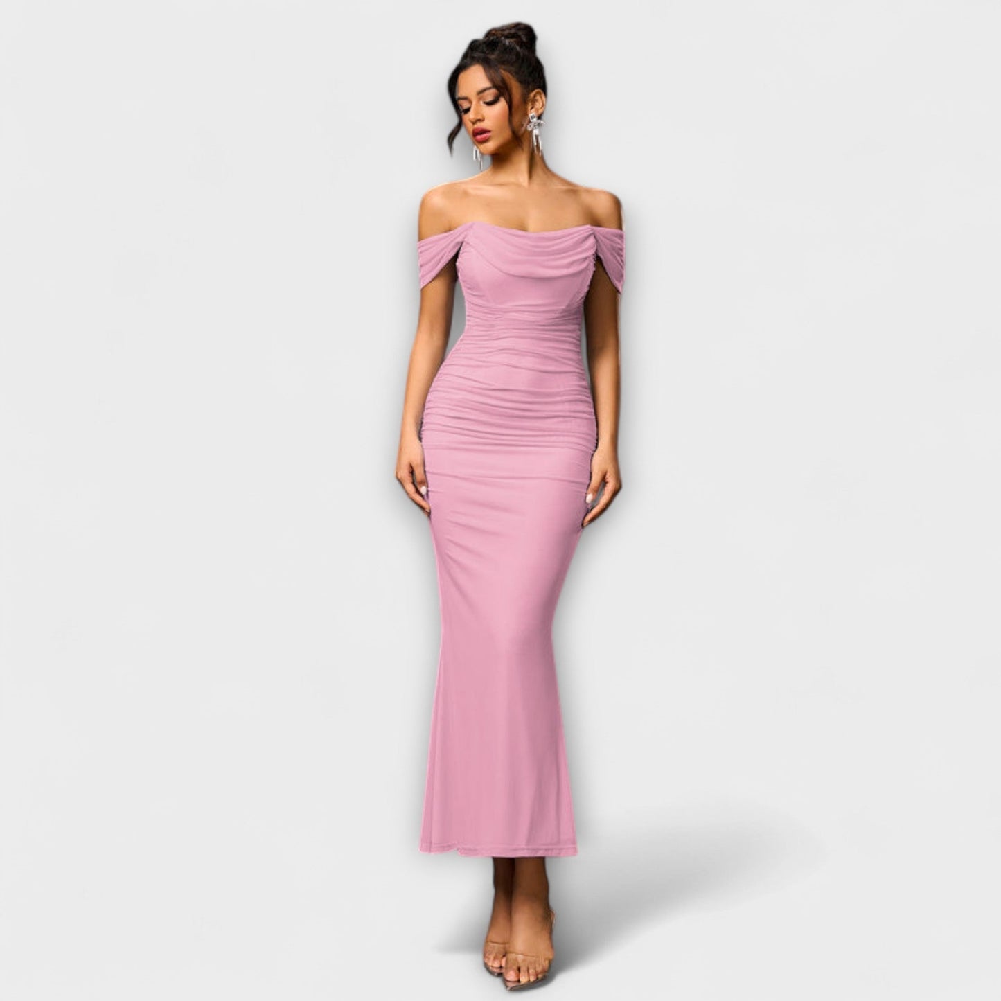 Ione - Chic Off-Shoulder Ruched Dress for Any Occasion