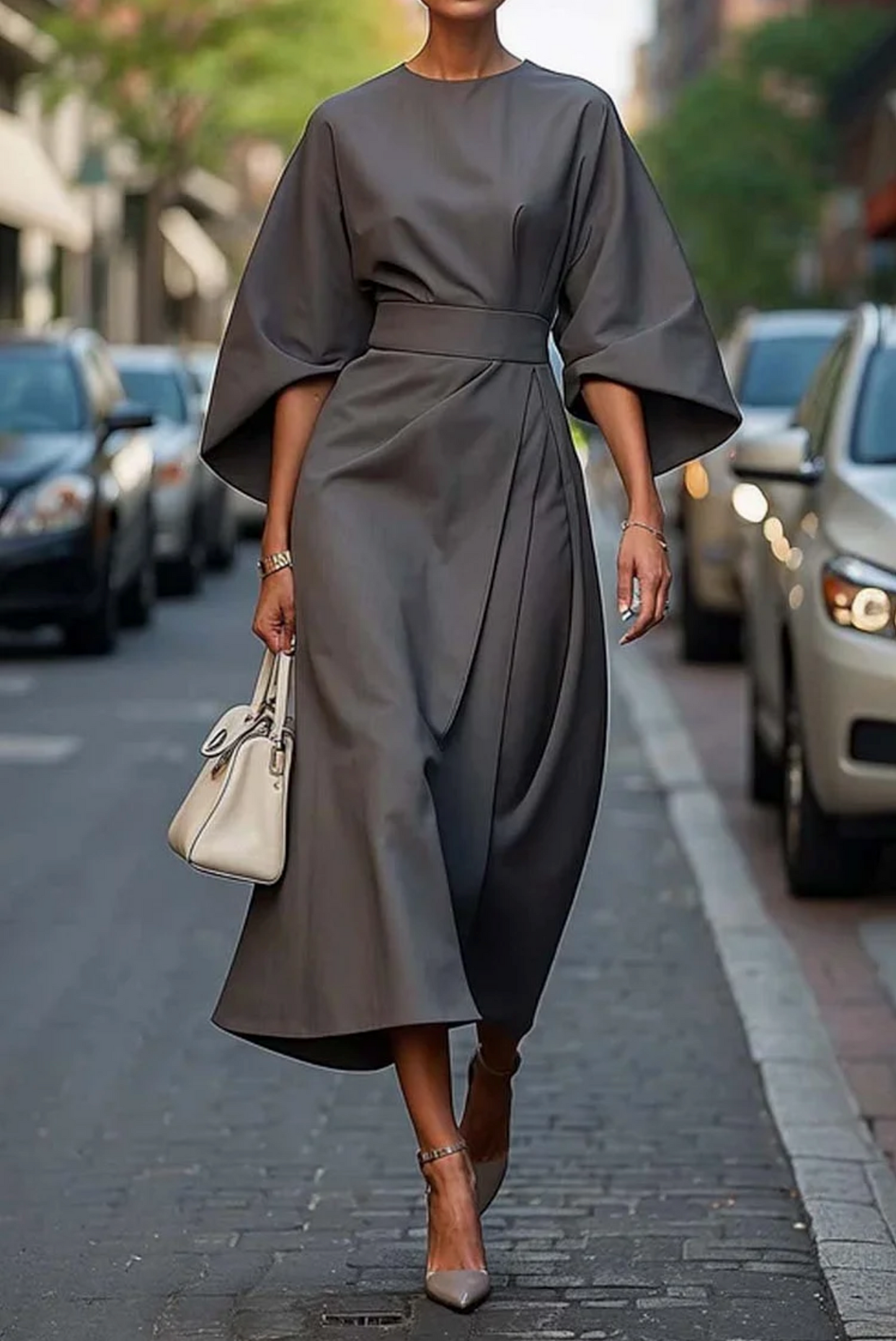 Chic Lantern Sleeve Dress with Belt for Any Occasion