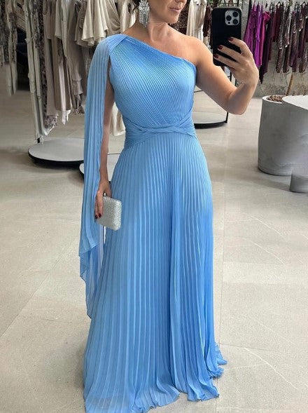 Wedding Guest Dress | Off-Shoulder Pleated Maxi
