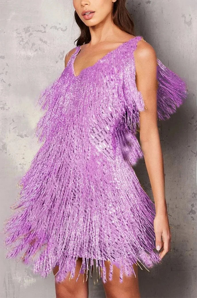 Kimberly | Chic Women’s Fringe Feather Cocktail Dress for Parties