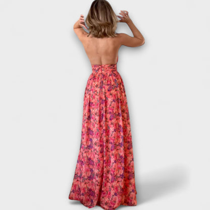 Nortrud Floral Print Backless Maxi Dress for Special Occasions