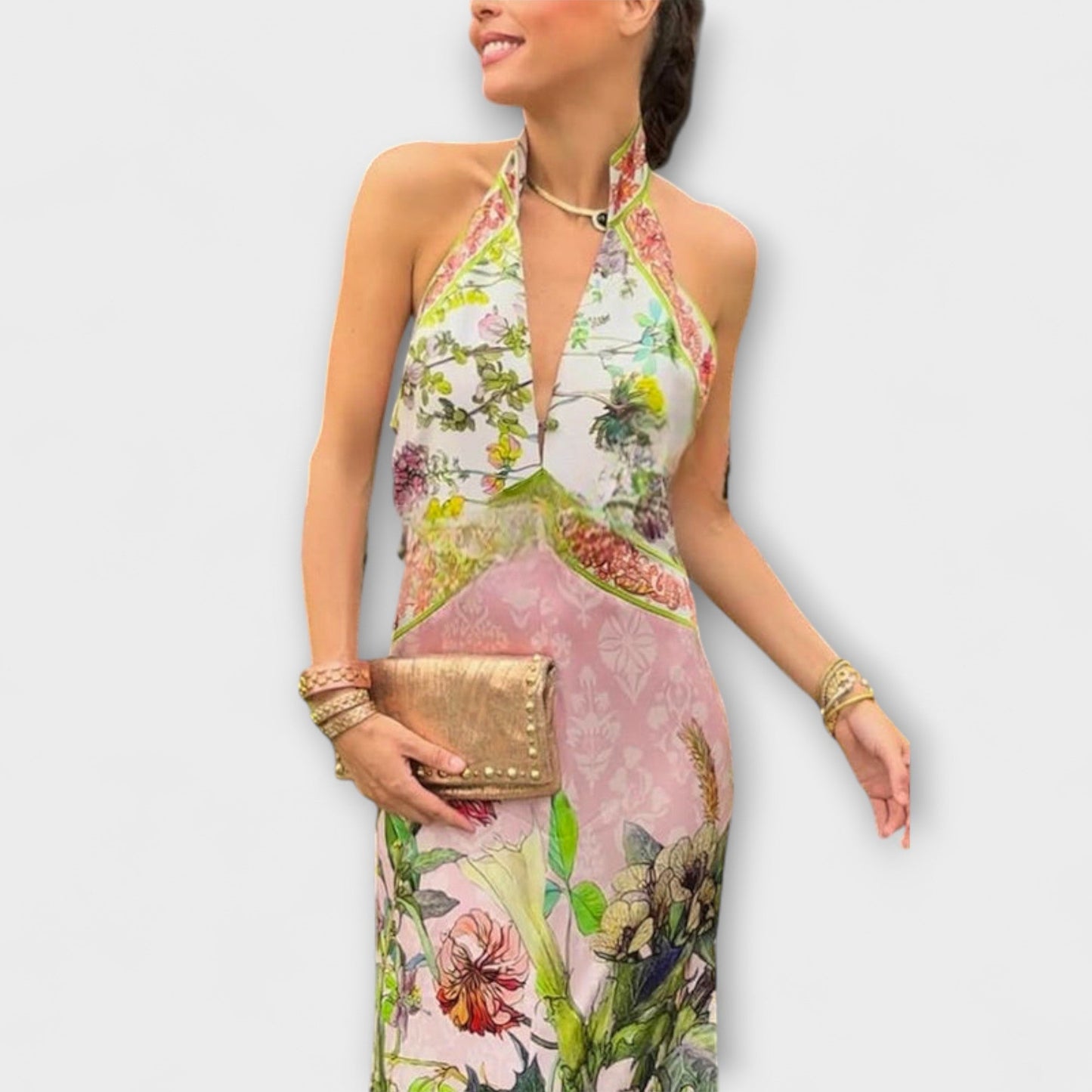 Floral Sleeveless Open Back Maxi Dress for Summer Events